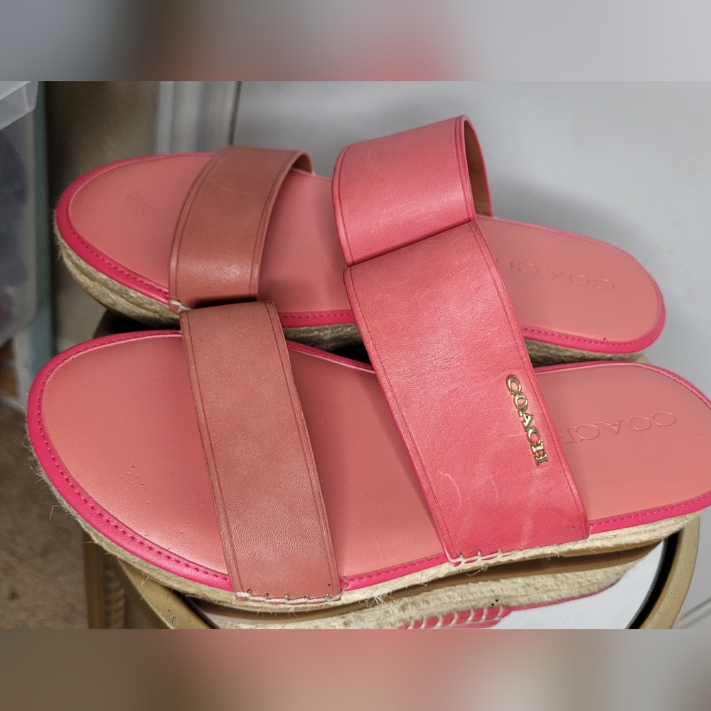 Coach 7B Franca Espadrille Leather Sandals Two tone Salmon/Pink Womens shoes
